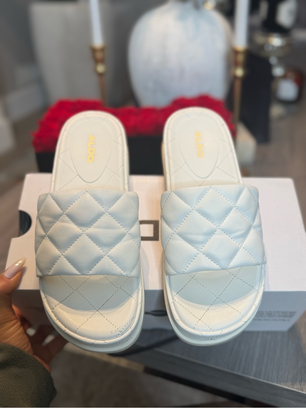 White quilted slides